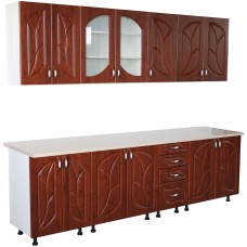 Bucatarie Zebra 260 cm din MDF Cedru frunza cu blat termoizolant alb/gri